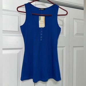Royal Blue Ribbed Henley Tank Top